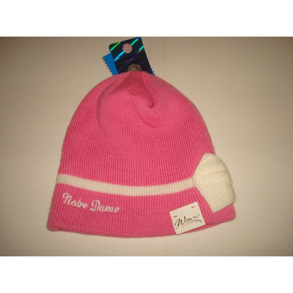 WOMENS PINK NOTRE DAME  BEANIE KNIT TOBOGGAN  HAT CAP‎ VINTAGE DEADSTOCK 03